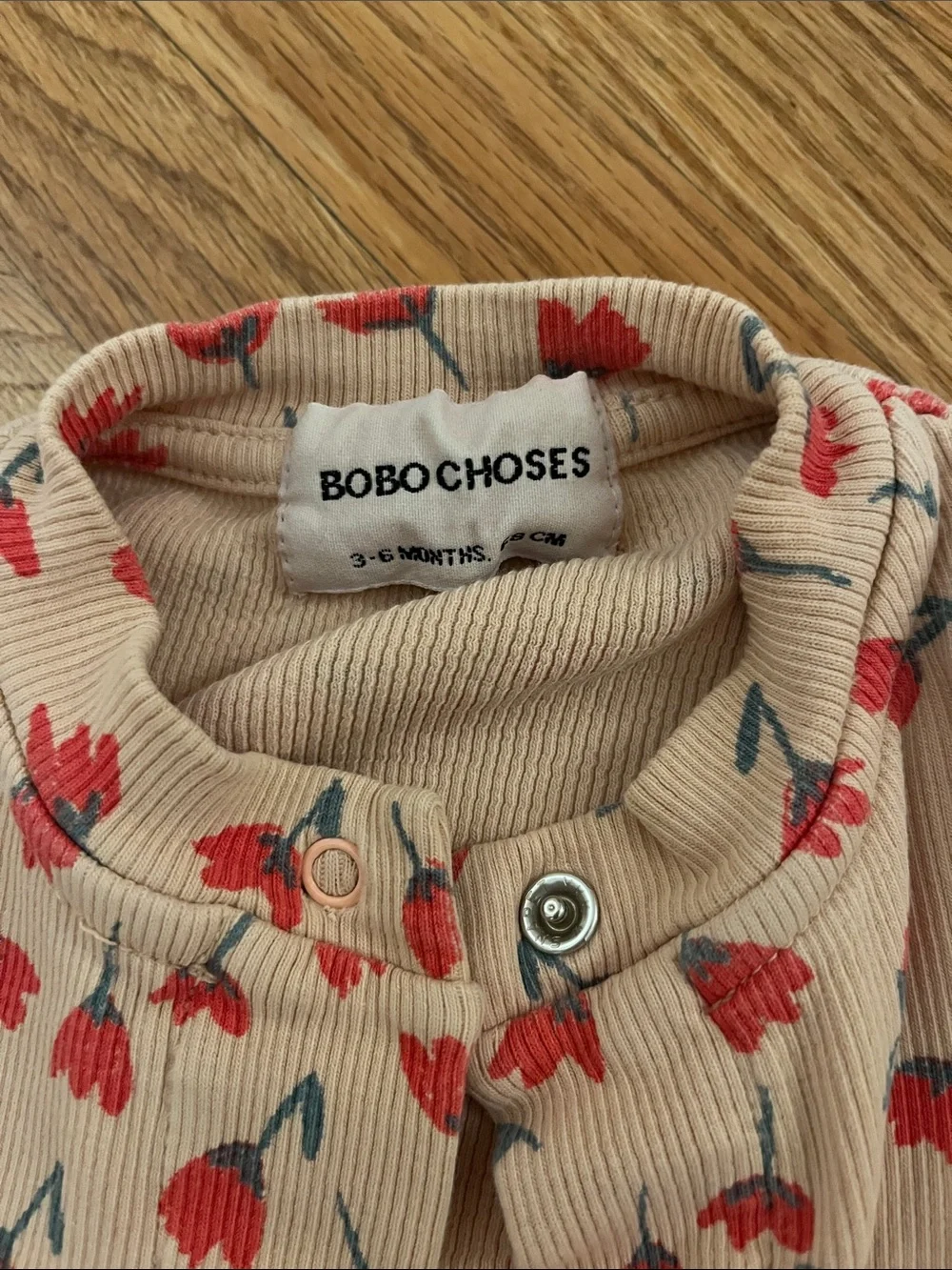 Bobo Choses Beige Footie with Red Floral Print